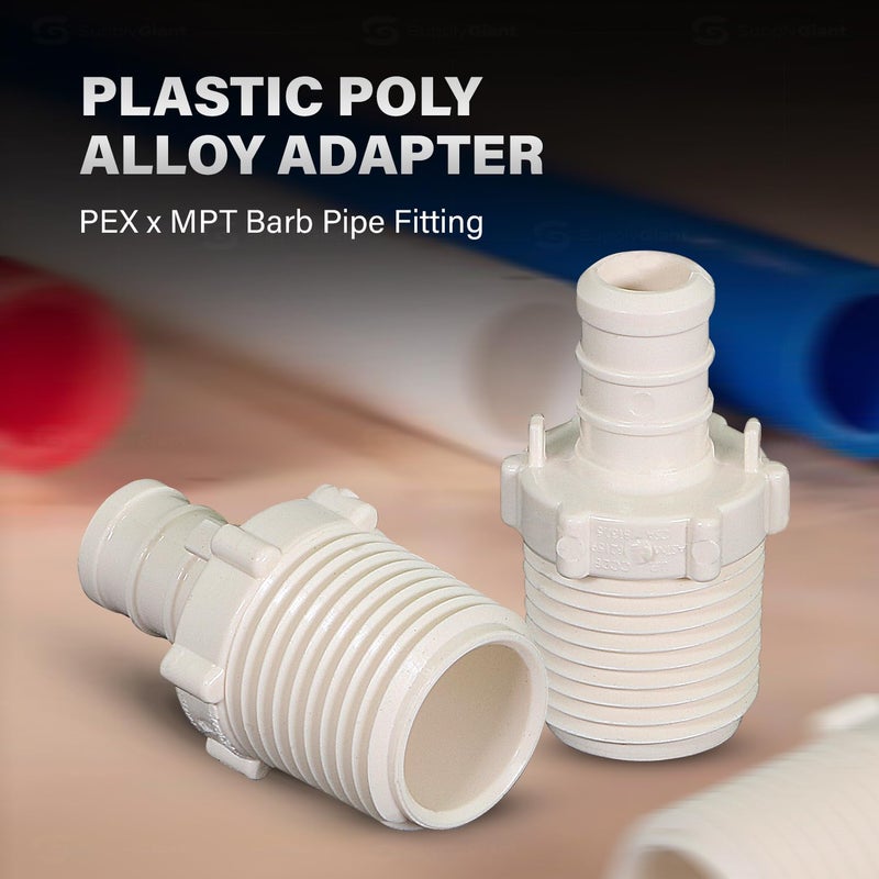 SUPPLYGIANT Supply Giant QQNB1010-5 Plastic Poly Alloy Adapter PEX x MPT Barb Pipe Fitting 1'' x 1'' White (5 Pack) - Image 2